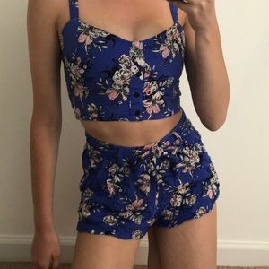 Floral Blue Elastic Shorts